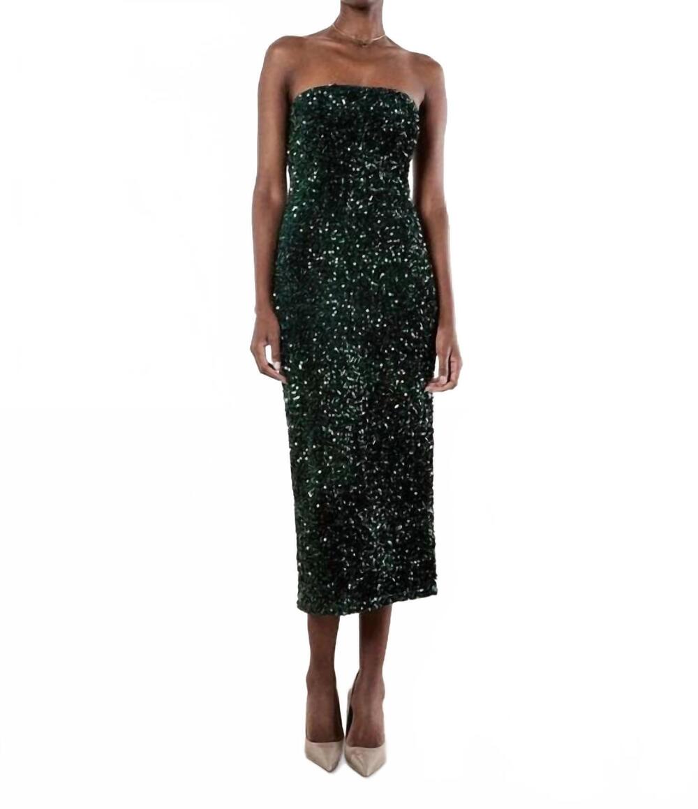NEW APRICOT strapless sequin midi dress with back slit in green